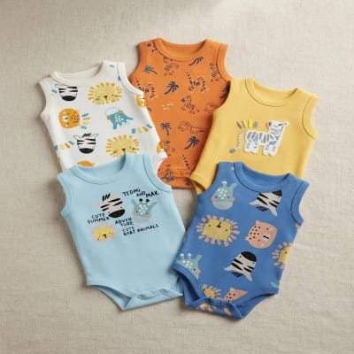 Set 5 Bodys Manga Corta Naranja Animales