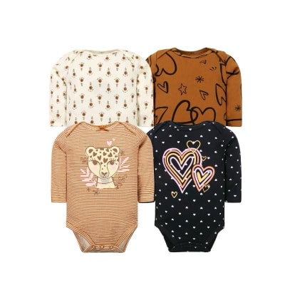 Set de 4 Bodys Manga Larga Naranja Corazones