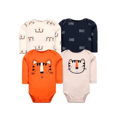 Set de 4 bodys manga larga Naranja Tigre1