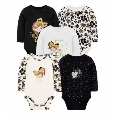 Set de 5 bodys manga larga Blanco Niña