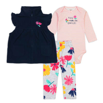 Conjunto 3 Piezas Chaleco Azul Flor1