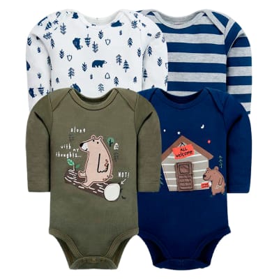 Set de 4 bodys manga larga Azul Oso