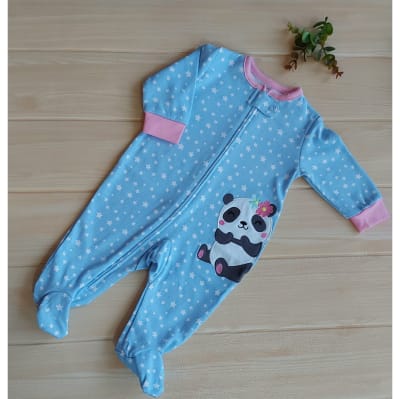 Pijama Enterita Algodón Celeste Panda1