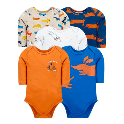 Set de 5 bodys manga larga azul perritos