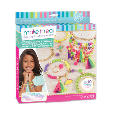 Set de manualidades Pulseras y Dijes Fluorescentes 195 piezas Make it Real