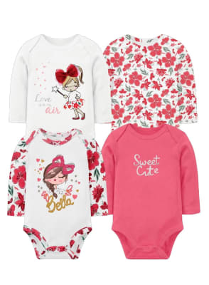 Set de 4 bodys manga Larga Rojo Flores