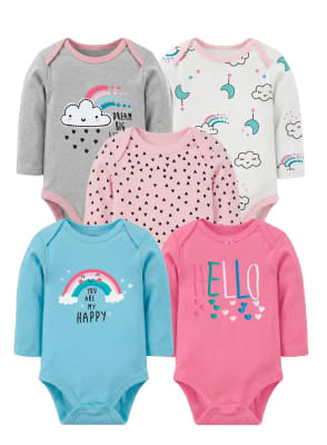 Set de 5 Bodys Manga Larga Rosa Arcoiris