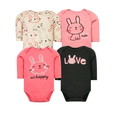 Set de 4 bodys manga larga Rosa Conejita Happy1