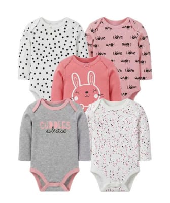 Set de 5 Bodys Manga Larga Rosa Conejita1