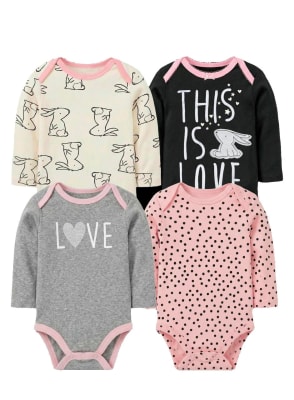 Set de 4 bodys manga Larga Rosa Love1