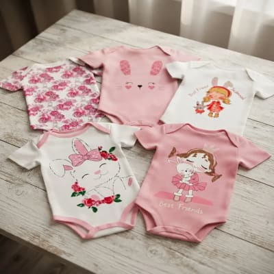 Set 5 bodys manga corta Rosa Niña Conejita