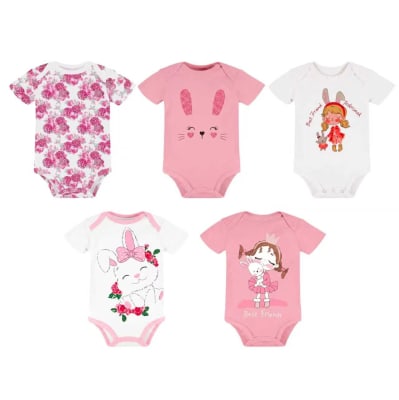 Set 5 bodys manga corta Rosa Niña Conejita1