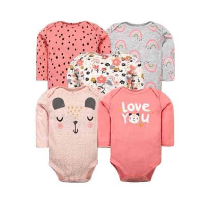 Set de 5 Bodys Manga Larga Rosa Osita1