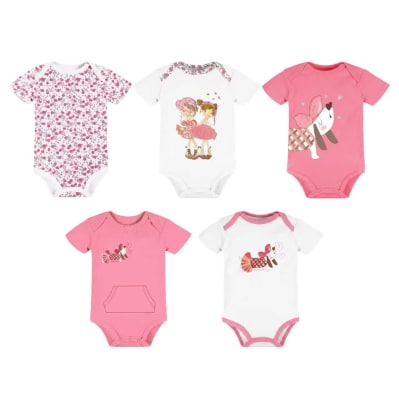 Set 5 bodys manga corta Rosa Perrita1