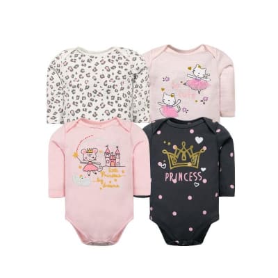 Set de 4 Bodys Manga Larga Rosa Princesas1