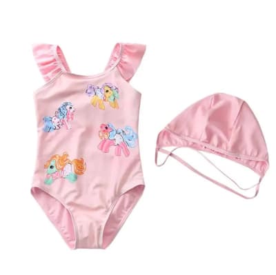 Traje de baño entero con gorrito unicornios1