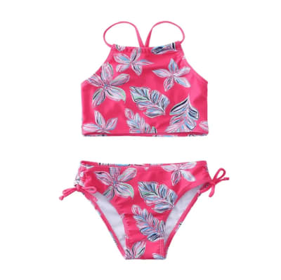 Traje de baño 2 Piezas fucsia flores1