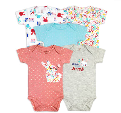 Set 5 Bodys Manga Corta Rosa Conejito