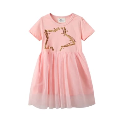 Vestido Manga Corta Rosa Estrellita