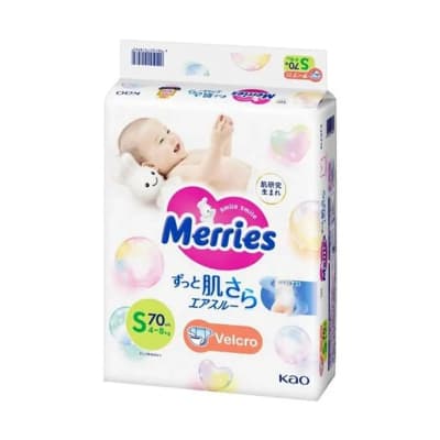Pañales Merries Velcro Talla S (4–8 kg) – 70 Unidades – Hechos en Japón1