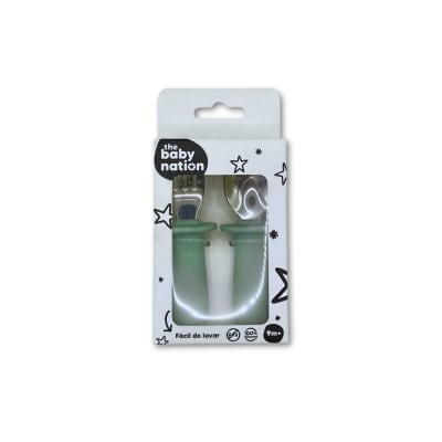Set de Cuchara y Tenedor Verde Agua – The Baby Nation1