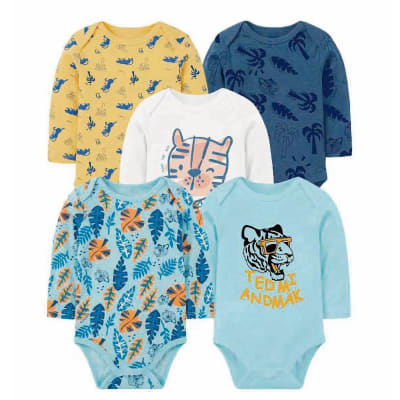 Set de 5 bodys manga larga Celeste Tigre