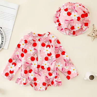 Traje de baño Entero con Gorro Cerezas