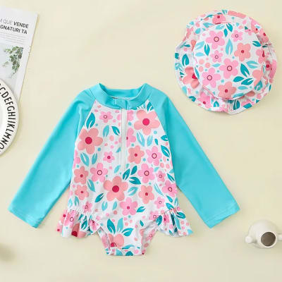 Traje de baño Entero con Gorro Flores1