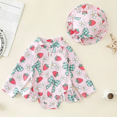 Traje de baño Entero con Gorro Frutilla Lazos1