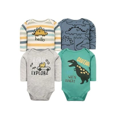 Set de 4 bodys manga larga Turquesa Dinosaurio1