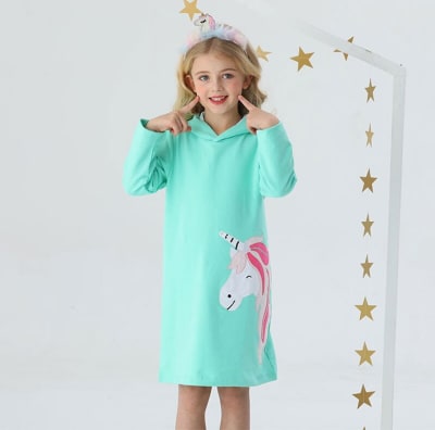 Vestido Con Capucha Turquesa Unicornio