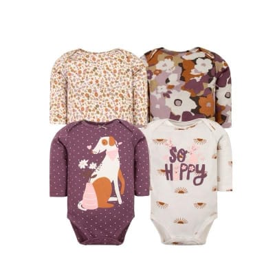 Set de 4 bodys manga larga Violeta Perrito