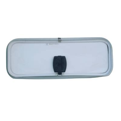 PUERTA DE BODEGA, 30X11 PULGADAS, BLANCA, BORDE BLANCO, CHAPA NEGRA