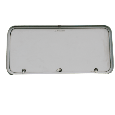 PUERTA DE BODEGA, 38X18 PULGADAS, BLANCA. BORDE BLANCO, CHAPA CROMADA