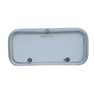 PUERTA DE BODEGA, 24X11IN, BLANCA, BORDE BLANCO, CHAPA CROMADA