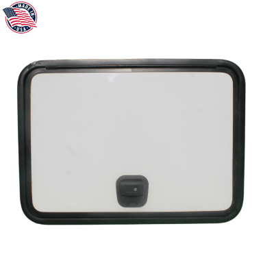 PUERTA DE BODEGA, 32X23 PULGADAS, BLANCA, BORDE NEGRO, CHAPA NEGRA