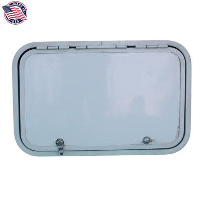 PUERTA DE BODEGA, 25X16 PULGADAS, BLANCA, BORDE BLANCO, CHAPA CROMADA