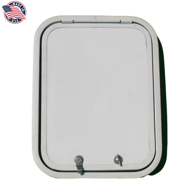 PUERTA DE BODEGA, 20X15 PULGADAS, BLANCA, BORDE BLANCO, CHAPA CROMADA