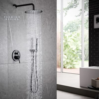 Ducha Empotrada Negra Diseño Minimalista Circular - Negra Mate