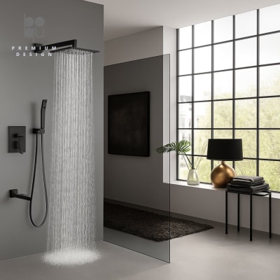 Ducha Empotrada Negra Diseño Minimalista Rectangular - Negra Mate1