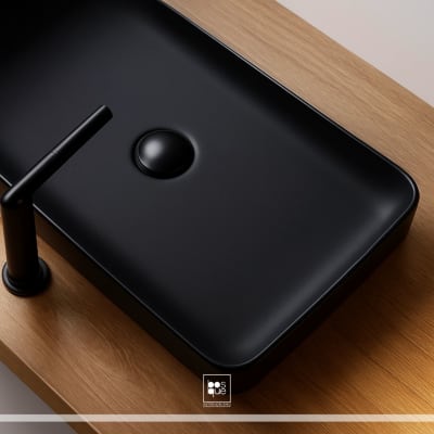 Lavamanos Rectangular Negro Mate Largo Bajo