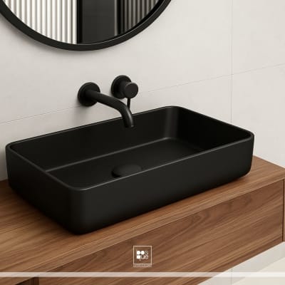 Lavamanos Rectangular Negro Mate Largo Alto