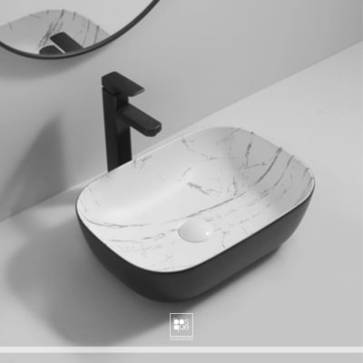 Lavamanos Semi Ovalado Rectangular Negro Interior Blanco Pequeño