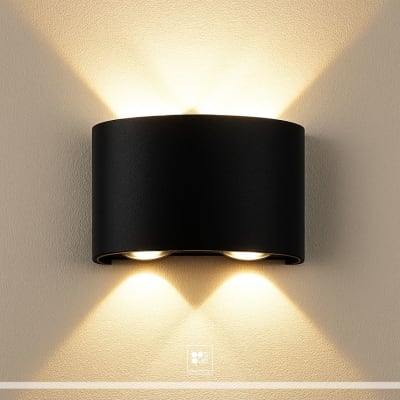 APLIQUE DE MURO EXTERIOR DE METAL NEGRO OVALADO 4W - LUZ CALIDA