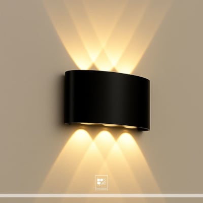 APLIQUE DE MURO EXTERIOR DE METAL NEGRO OVALADO 6W - LUZ CALIDA