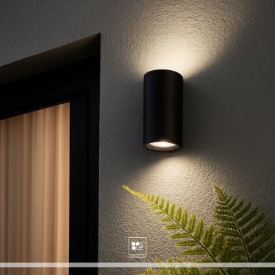 APLIQUE DE MURO EXTERIOR  DE METAL SEMICIRCULO NEGRO MATE 10W1