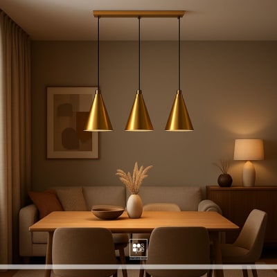 JUEGO DE LAMPARAS COLGANTE DORADO LINEAL DISEÑO CAMPANA