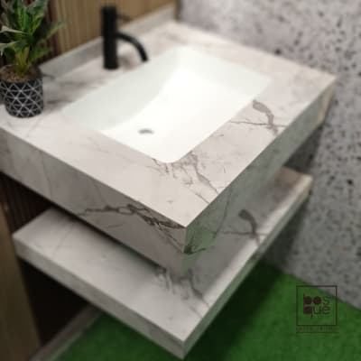 MUEBLE FLOTANTE DE BAÑO - PORCELANATO MARMOL BLANCO