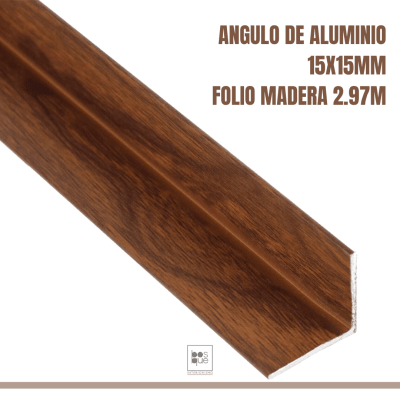 Perfil aluminio tipo L 15mm Folio Madera1