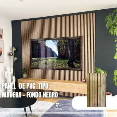 Panel pvc tipo madera color roble - Fondo negro